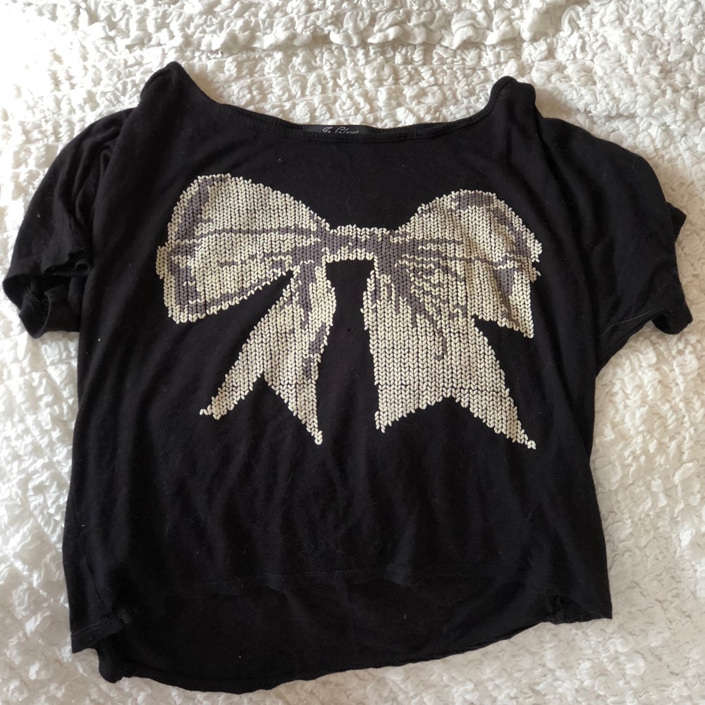 Black Tee with Pink Bow Tie